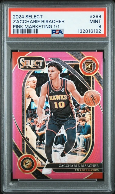 2024 Panini Select #289 Zaccharie Risacher Pink Marketing Prizm Rookie 1/1 PSA 9