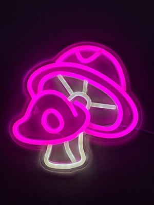 LED Neon Mushroom Sign wall decor USB Powered pink white Night Light 9''