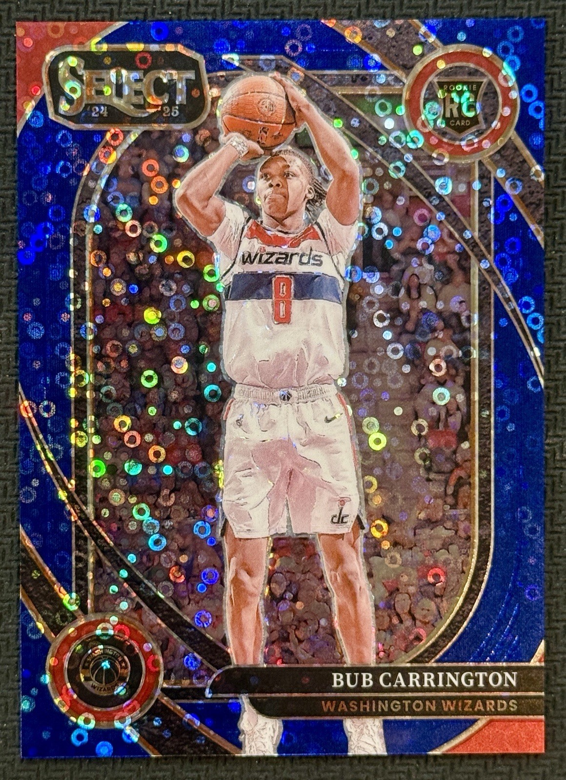 2024-25 Panini Select H2 Bub Carrington RC Wizards Blue Disco Courtside /25