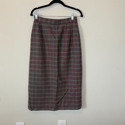 Pendleton Red Blue Plaid Long Skirt Size 10 Virgin Wool 100%