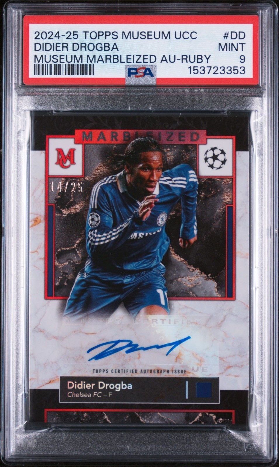 2024-25 Topps Museum Didier Drogba Marbleized Ruby Auto #/25 PSA 9