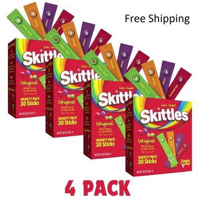 (4 Pack) Skittles Zero Sugar Variety Pack Singles-to-Go Powdered Drink Mix, 30.