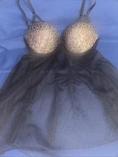 Victoria's Secret Women's 34DD Lace Babydoll Nightie Black Lace Sheer