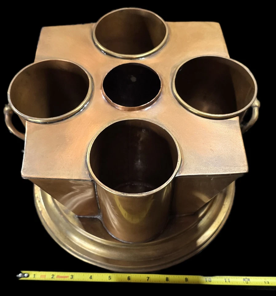 Enfriador de vino de cobre vintage cubo de hielo enfriador carrito sólido con latón 8,8 lb Foto 4 de 4