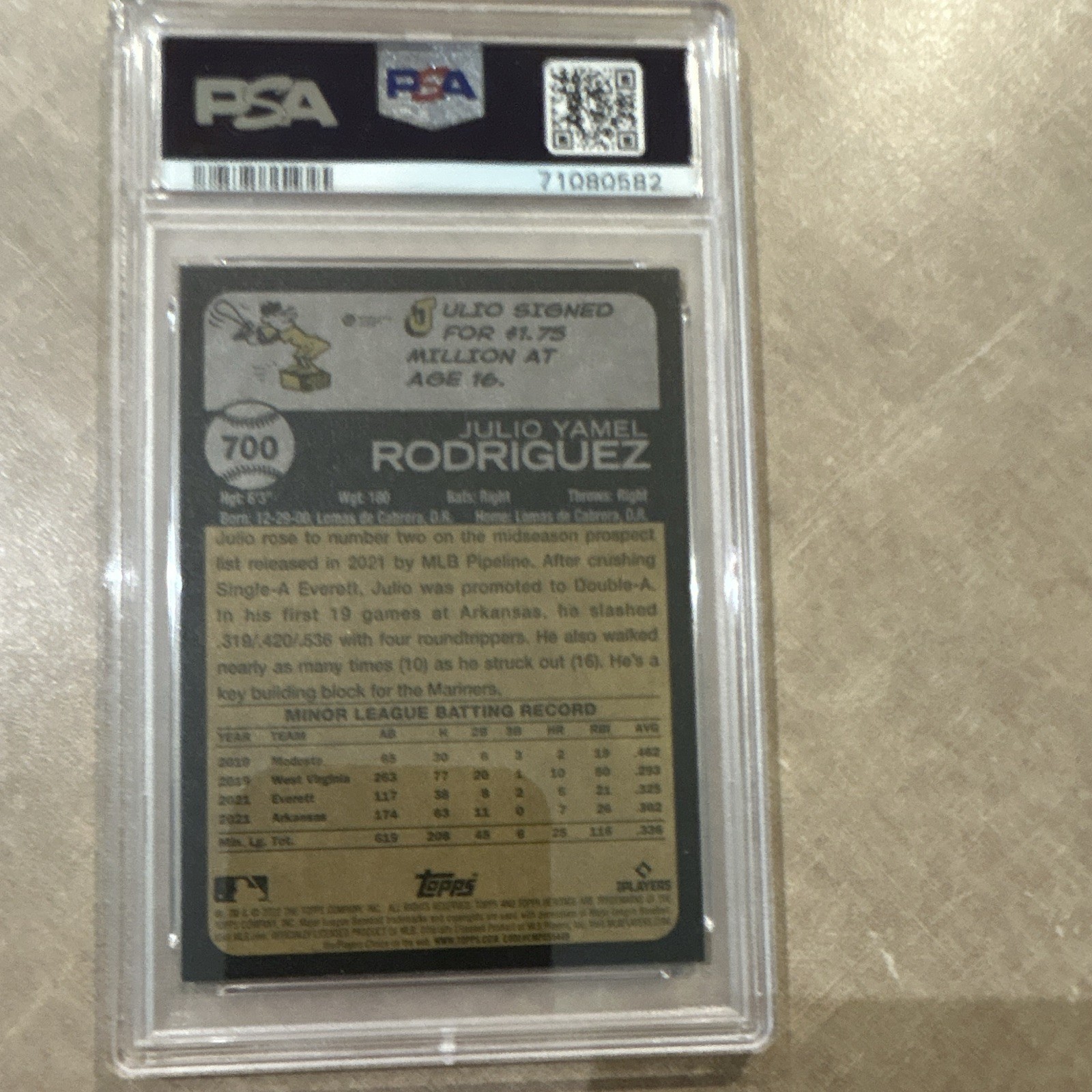Topps 2022 Heritage Julio Rodriguez #700 Chrome Blue Sparkle RC PSA 9 Mariners view 2