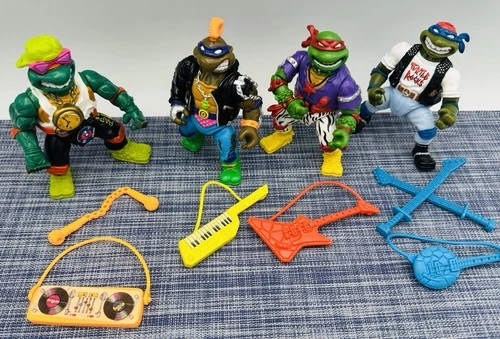 Vintage Teenage Mutant Ninja Turtles TMNT Rock n Roll Set Lot 1994 All 4 Figures