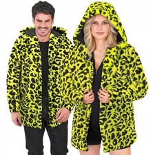 Animal Print Panther Kostüm Kapuzenmantel XXL Karneval Disco Neon