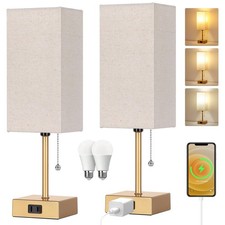 Table Lamp for Bedroom set of 2,3-Color Bedside Lamps with Pull Chain Table L...