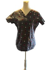 Code Happy Scrub Top Grey With Red Ladybugs  White Hearts Size S