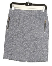 Ann Taylor Skirt Women s 4 Blue Straight Pencil Pockets Zippered Lined Stretch