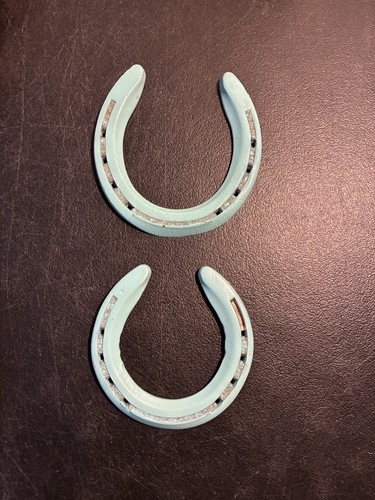 Forged Metal Horse Shoe Pair Tiffany Blue Good Luck Farmhouse Western Rustic