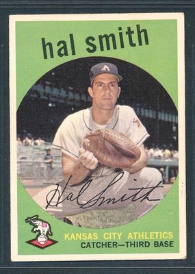 1959 Topps #227 HAL W. SMITH White Back Kansas City Athletics ~ VG+ wrinkle