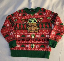 Kids Sz 4T The Mandalorian Baby Yoda Christmas sweater in red and green