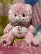 13" PLUSH FLUFFY FLOPPY PINK POWER RIBBON BREAST CANCER AWARENESS CARE BEAR TOY