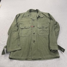 VINTAGE OG 107 Shirt Mens Medium Green Cotton Sateen Military Fatigue USMC 60s
