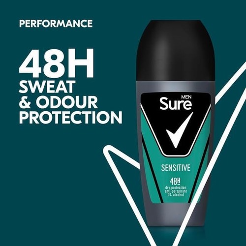 Sure Antiperspirant Roll On Sensitive 48H Sweat and Odour Protection 50ml - Picture 3 of 7
