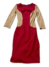 Guess Women’s Two-Tone Long Sleeve Crew Neck Fancy Office Dress, Red XS