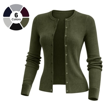 Women's Ribbed Knit Cardigan Soft Button Down Long Sleeve Lightweight Sweater