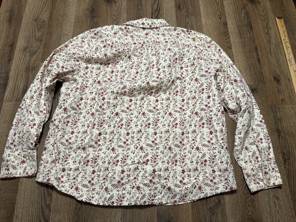 Camisa Eddie Bauer Para Mujer Plus XXL, Marrón Blanco Rojo Floral Manga Larga Abotonada Foto 2 de 4