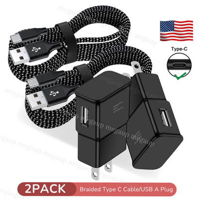 2X Super Charger For Samsung Android USB A Plug Type C Charger 10Ft Braided Cord