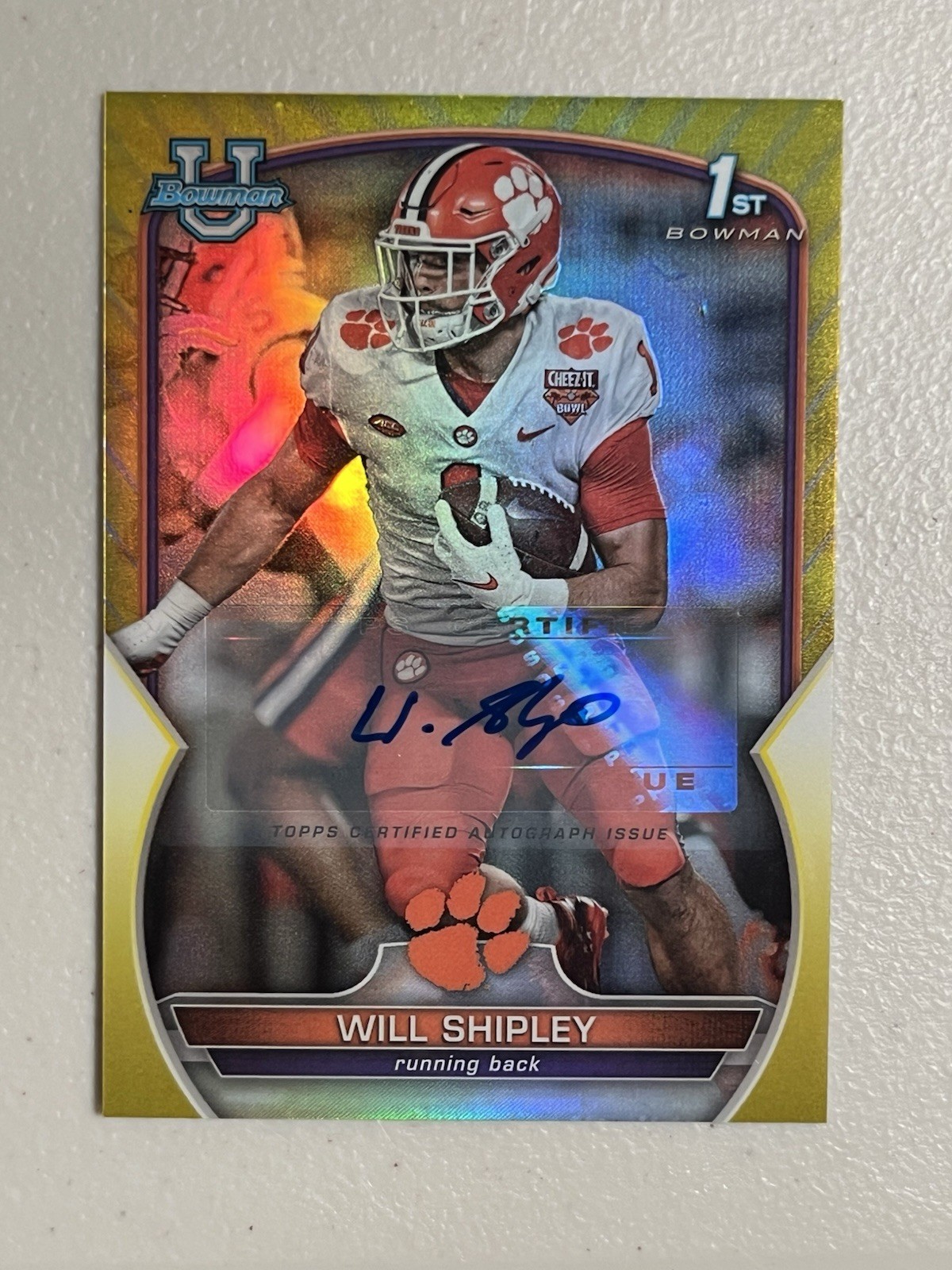 2022 Bowman Chrome U Will Shipley Yellow Refractor 08/75 RC 1st Auto #73