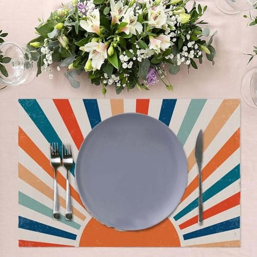 Tischsets 4er Set Retro Bunt Sonnenaufgang Platzsets Abwaschbar Tisch Dinner - Bild 4 von 8