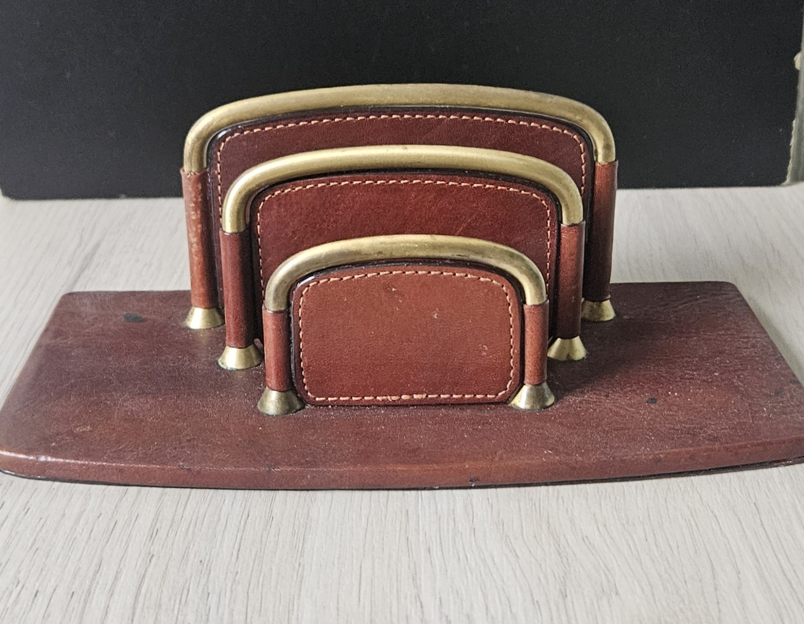 Mcm TONY PEROTTI Italian Leather Letter Rack Chestnut Brown *SOME MARKS