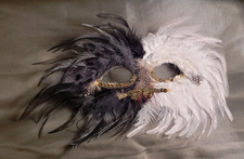 Feather Face Masquerade Mask One Size Creepy Creatures Sequins White Black
