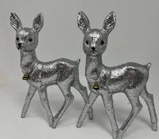 Inscha Deko Handwerk Silver 2 Glitter Deer W/ Bell Figurine Retro Style Germany