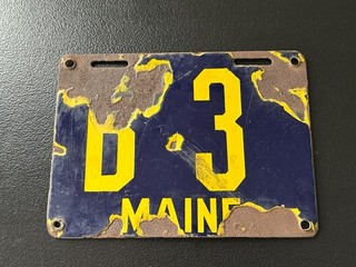 Antique Vintage 1913 MAINE #B3 Low Number Porcelain License Plate