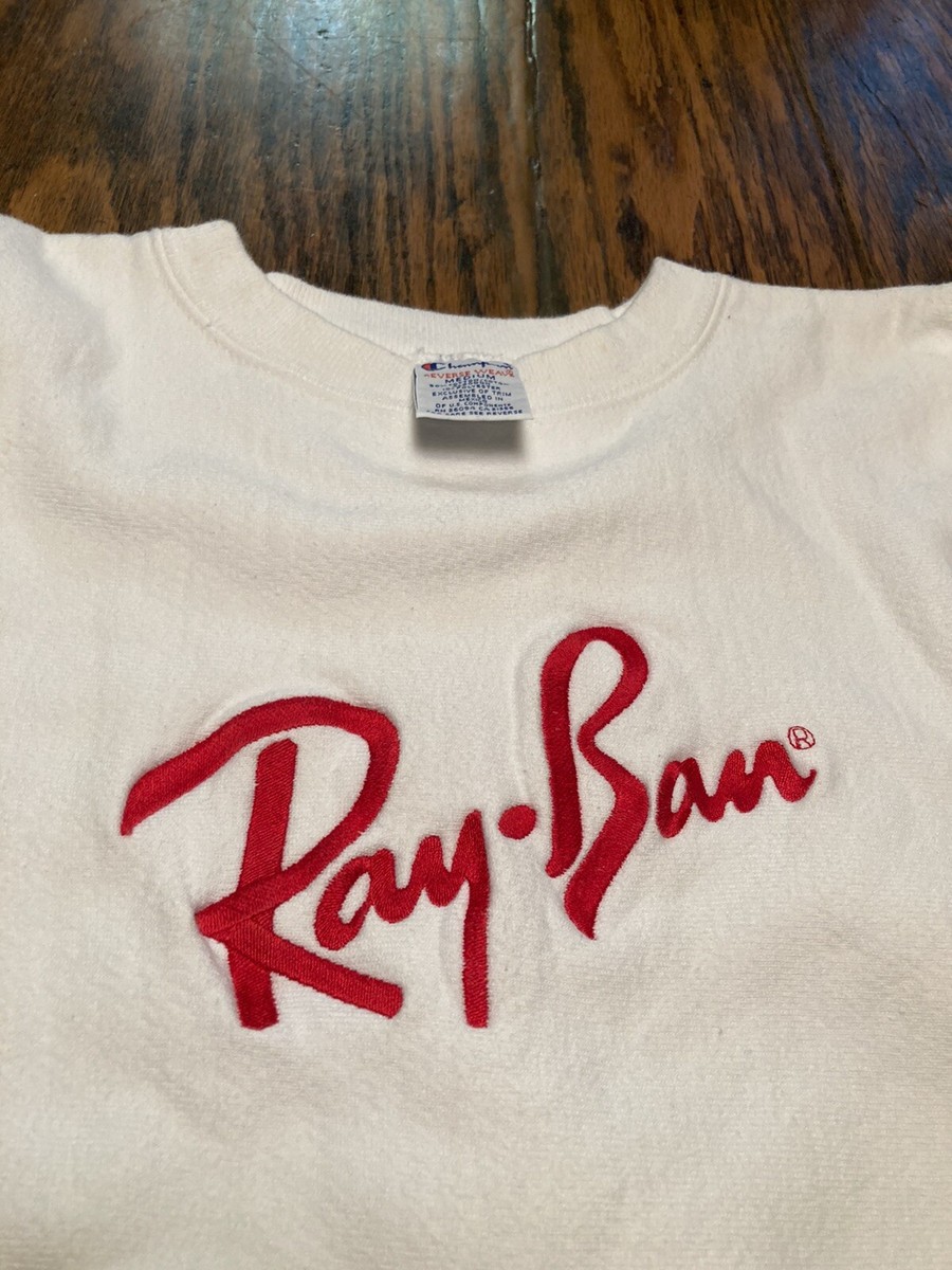 Vtg Champion Reverse Weave Crewneck Sweatshirt Ray-Ban Embroidered 