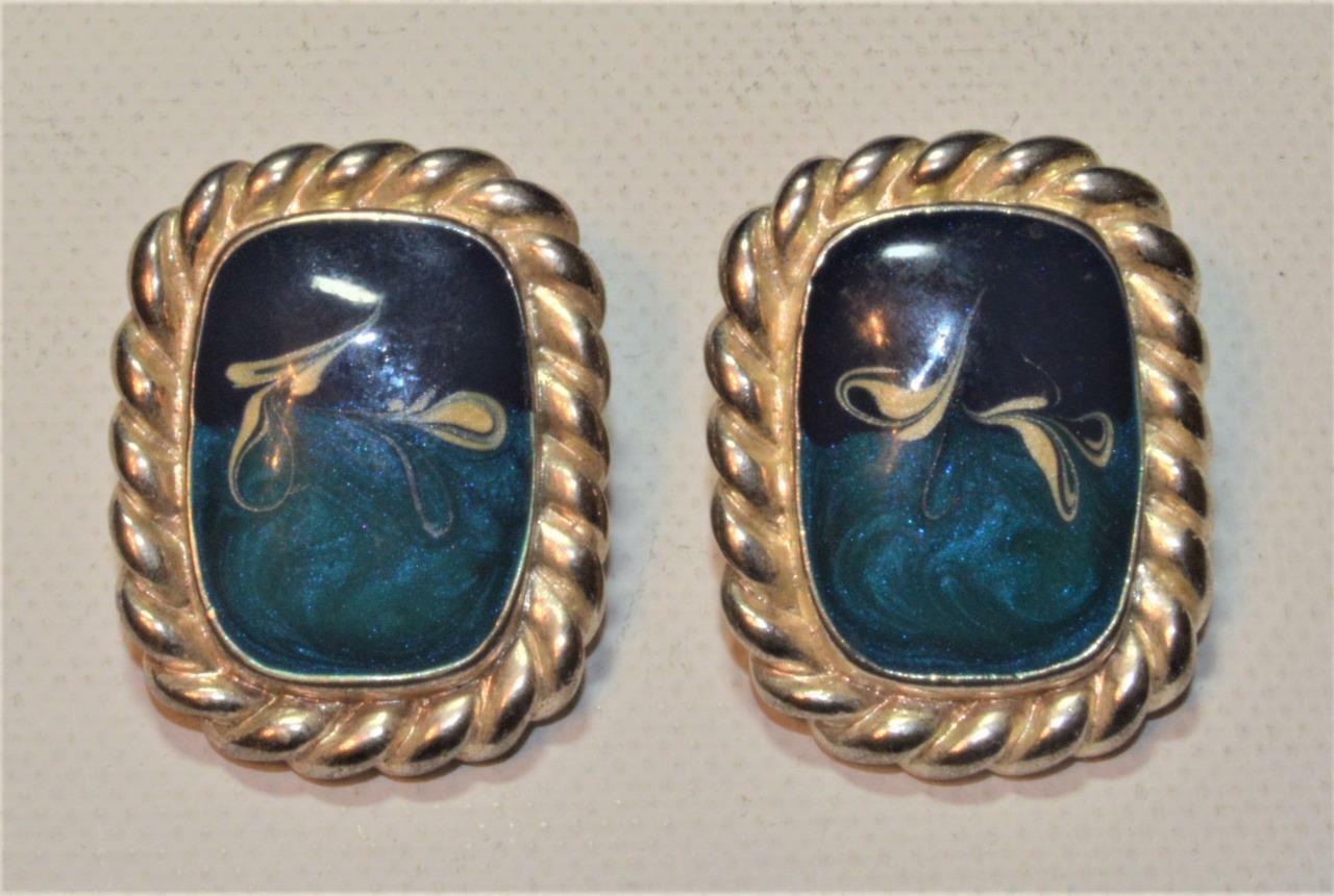 Vintage Silvertone Blue Center Rectangular Shape … - image 2