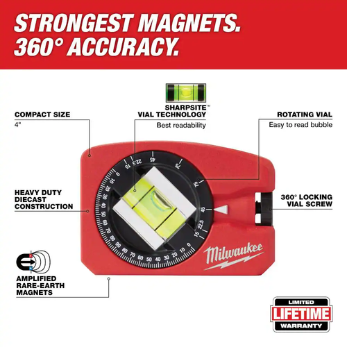 4 inch Pocket Level with Rotating Vial Magnetic Compact Portable Pocket-Size - Picture 2 of 12