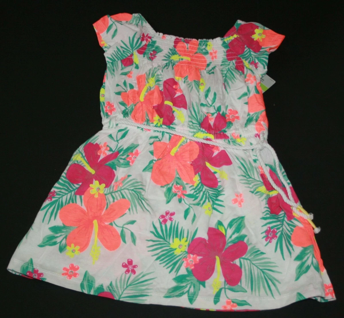 New Carter s Girls Dress 4 Year Tropical Floral Smocked Top Soft Knit