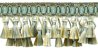 Two Tier Tassel Fringe Trim, Color# 5939 - Island Breeze Blue [14 Yards]