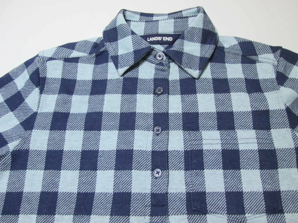 Lands' End Womens Size S Henley Shirt Navy Collared Check Button Long Sleeve - Image 4 of 4
