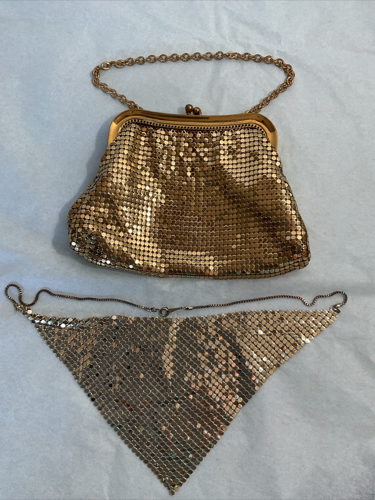 *RARE* VINTAGE WHITING & DAVIS GOLD TONE MESH BAG & NECKLACE 14K VAN BEAUTIFUL