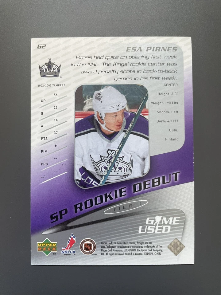 2003-04 SP Game Used Edition Debut /600 Esa Pirnes #62 Rookie RC - Image 2 of 2