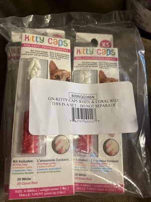 3X Kitty Nail Caps XS Claw Covers / 40 Pack / WHITE & CORAL RED / 5lb or Under