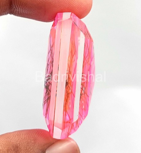 140 Ct Emerald Cut Bi-Color Rutilated Quartz Certified Loose Gemstone 24N - Picture 6 of 6