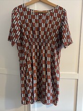 ORLA KIELY Uniqlo Navy Blue Orange Short Sleeve Stem Pattern Dress Small