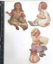 Lot of 3 Victorian Girls Easter Egg Paint Flower SINGLE LAYER Embellishments 118