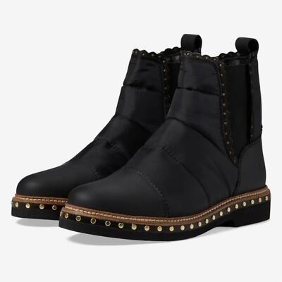 NWT Free People Atlas Puffer Rivet Chelsea Boots in Black Gold