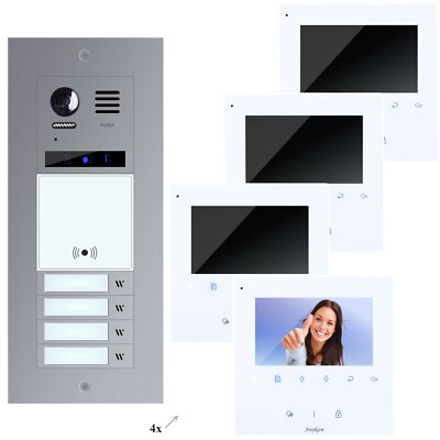Video Tür Sprechanlage Bus Edelstahl RFID Gegensprechanlage 4 Wohnungen EQS4id43