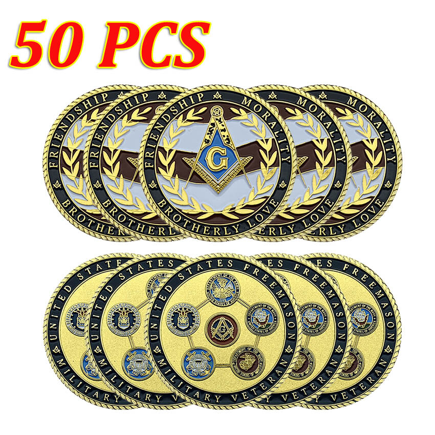 50PCS US Military Masonic Freemason Challenge Coin Freemasonry Collectible Gift