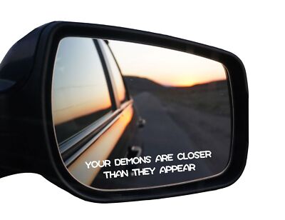 Set of 2 'Your Demons Are Closer Than They Appear' Warning Mirror Decal- Styl...