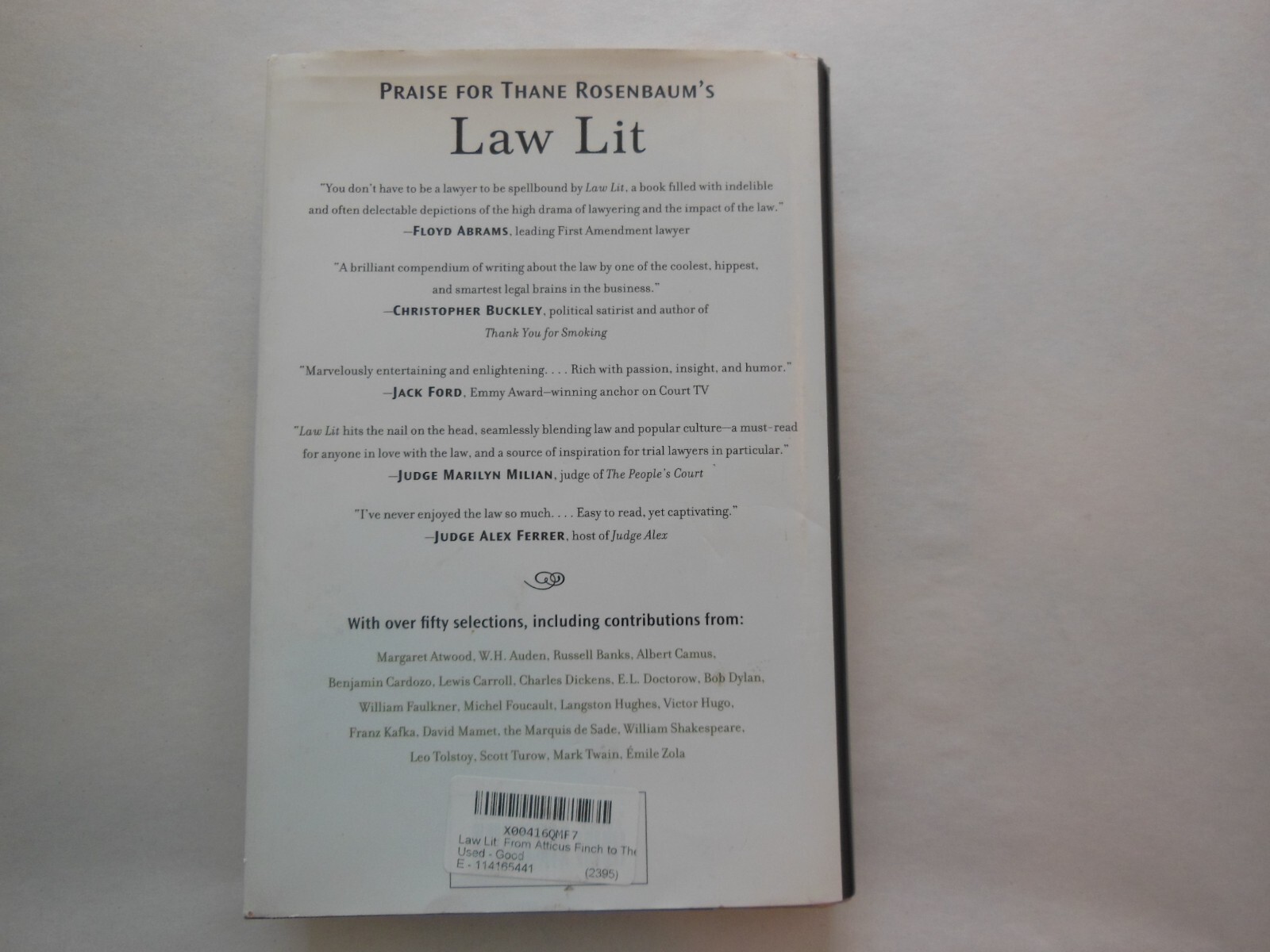 Thane Rosenbaum Law Lit : From Atticus Finch to the Practice: a Collection of Great ...