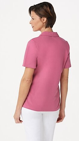 Denim & Co Canary Yellow Jersey Polo Collar Knit Top with Eyelet Lace Trim L New - Picture 6 of 7
