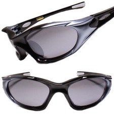 Athletic Golf Cycling Baseball Sporty Rectangle Wrap Sunglasses Black  Gray
