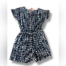 J. Crew Crewcuts Kids Navy Blue and White Cotton Floral Romper EUC Sz 6